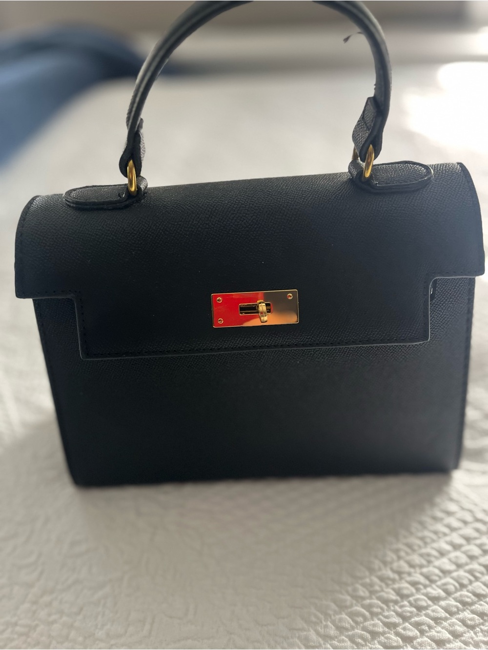 Classic Black Top-Handle Satchel with Gold Hardware